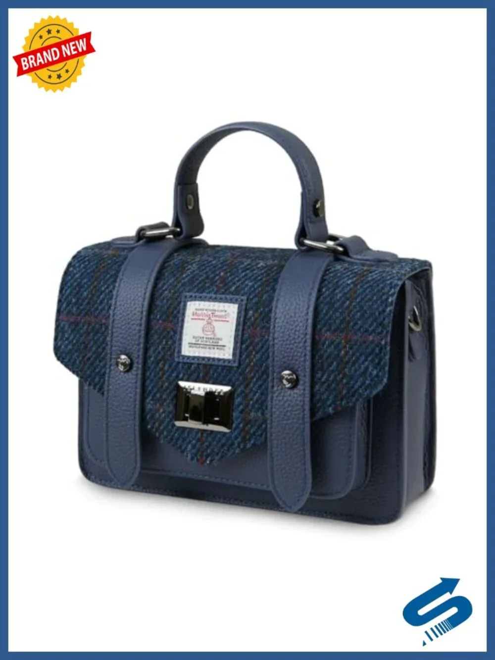 Harris Tweed and Genuine Leather Satchel with Twist Lock Closure